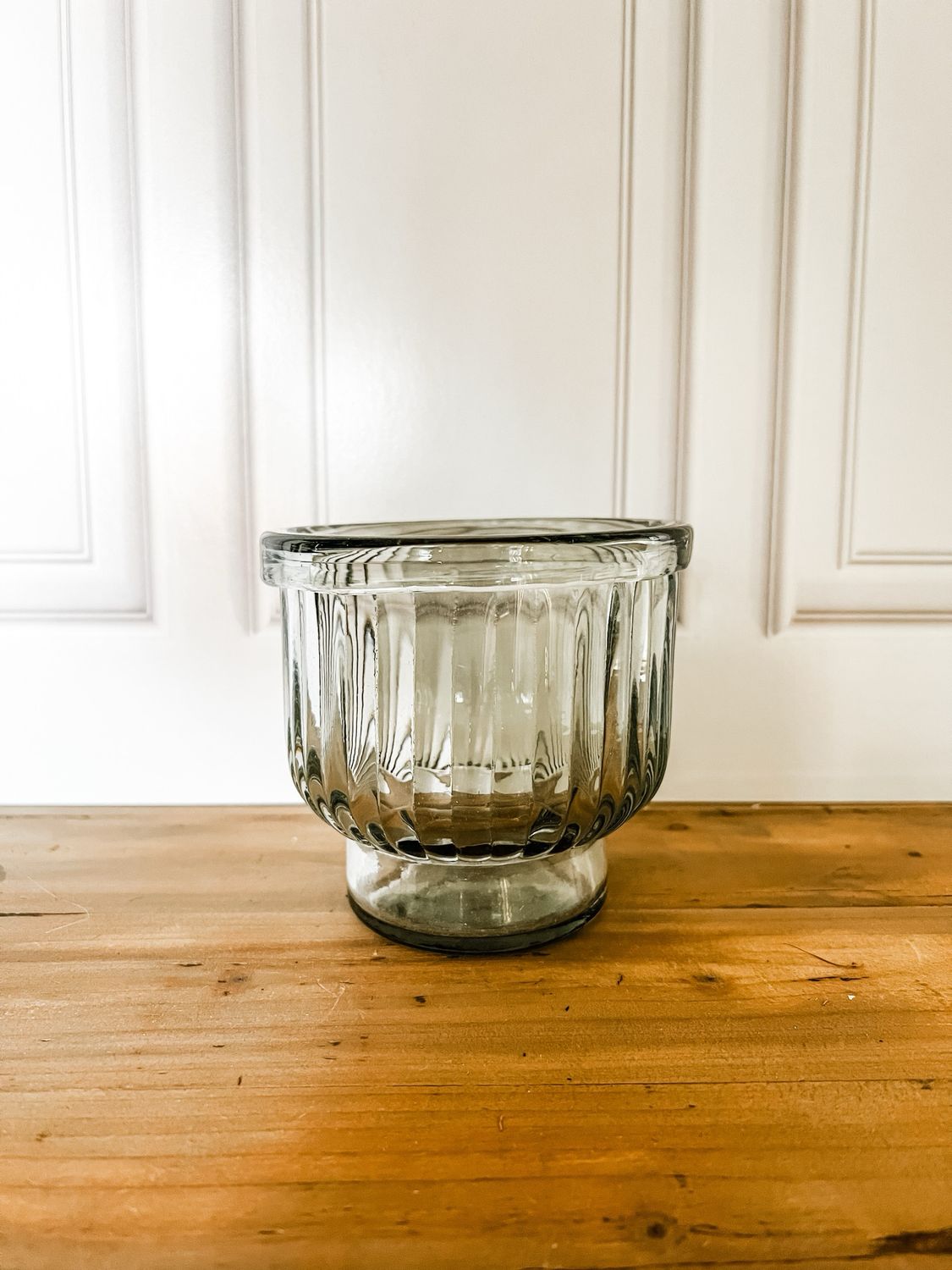 Green Ribbed Glass Votive Holder