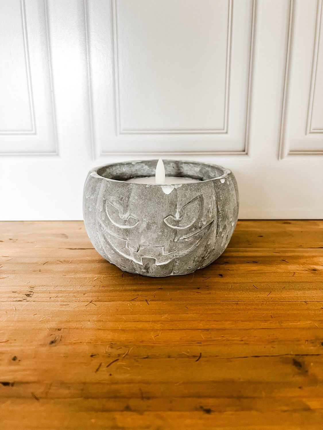 Grey Jack O Lantern Flameless Candle L