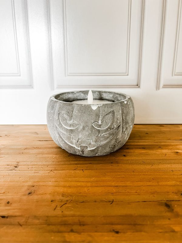 Grey Jack O Lantern Flameless Candle L