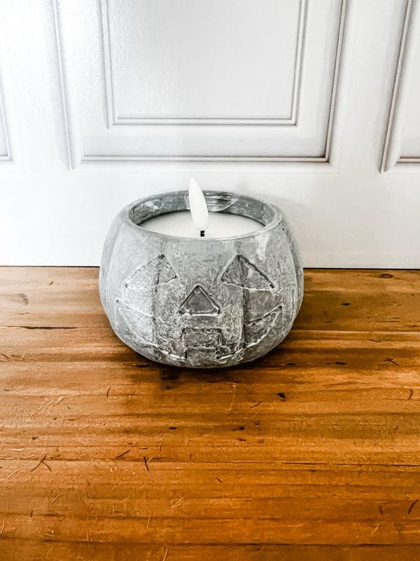 Grey Jack O Lantern Flameless Candle S