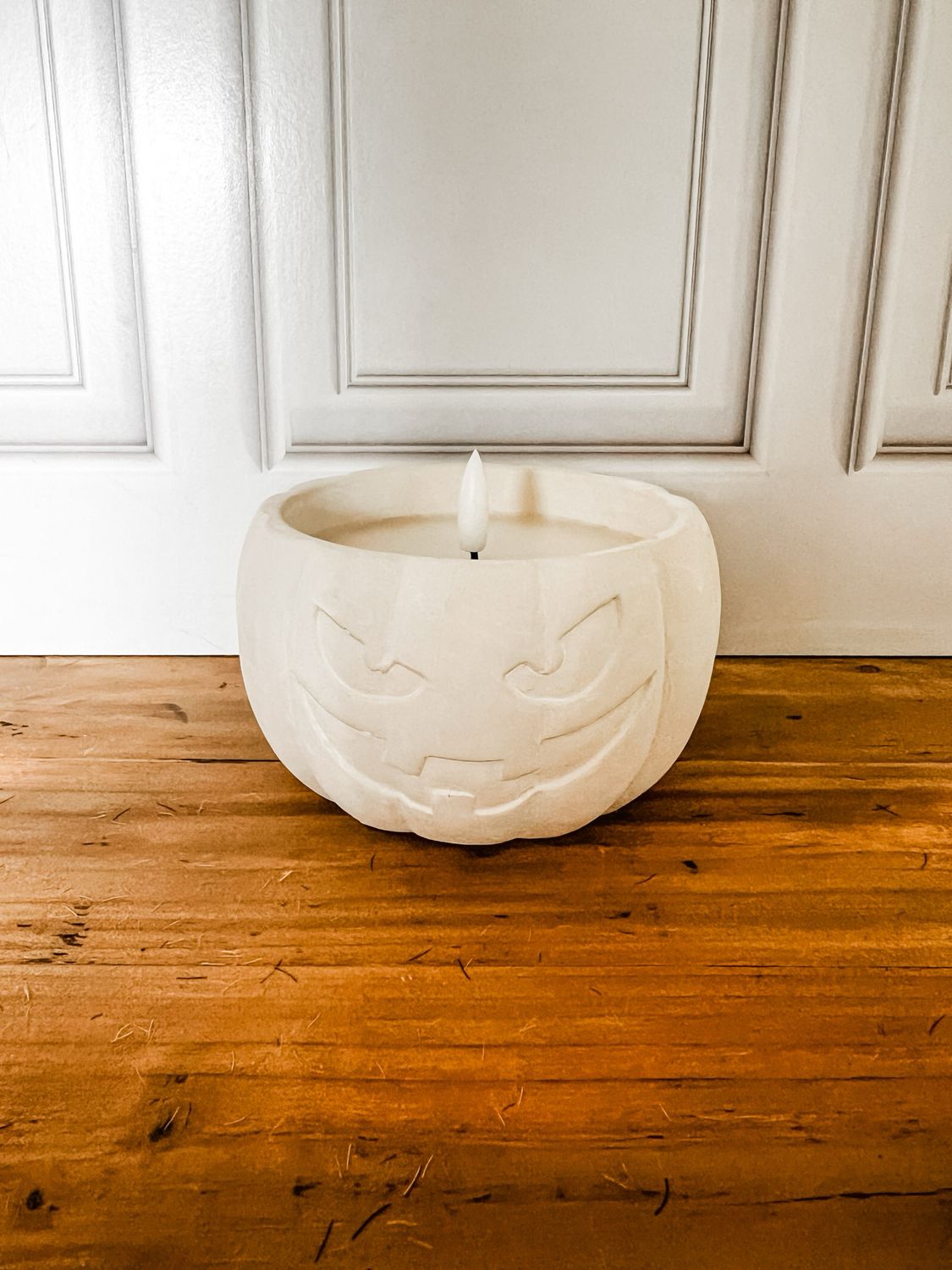 White Jack O Lantern Flameless Candle L