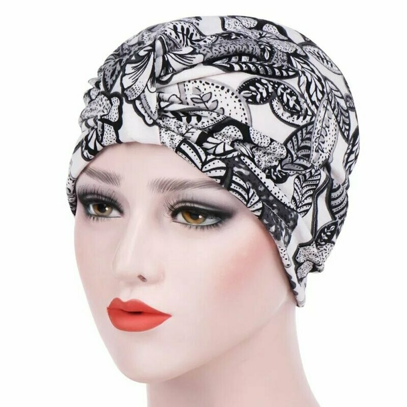 Turban style indien noir blanc