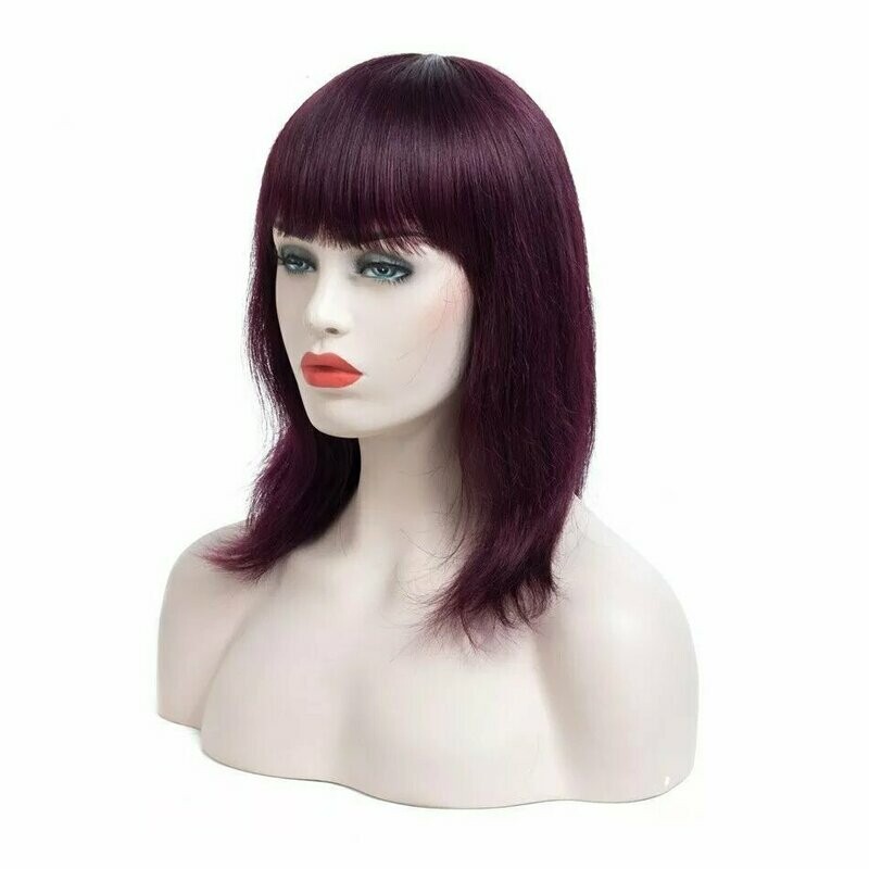 Perruque 100% cheveux humains  avec frange couleur 99J
