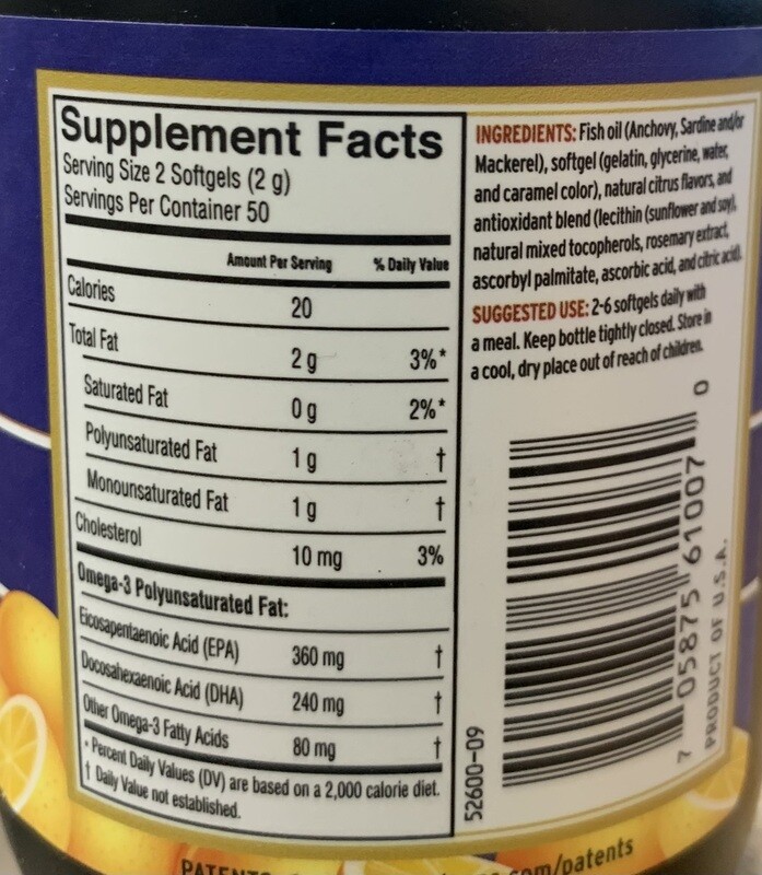 Barlean's Fish Oil Omega3 EPA/DHA 100 Soft Gels