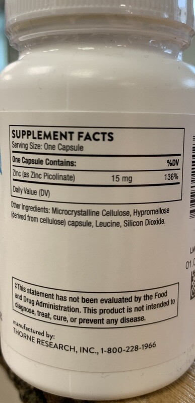THORNE Zinc Picolinate 15 mg. 60 Caps.