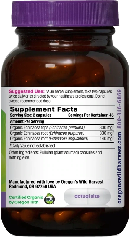OREGON'S WILD HARVEST Echinacea 90 Vegan Caps.