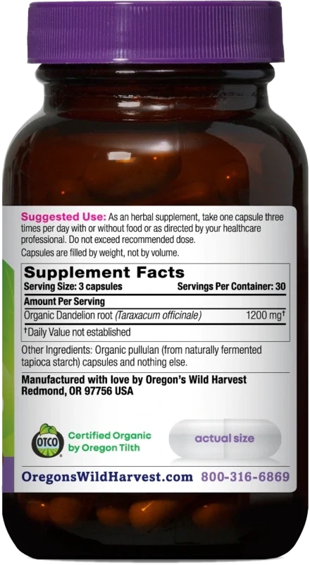 OREGON'S WILD HARVEST Dandelion Root 90 Caps.