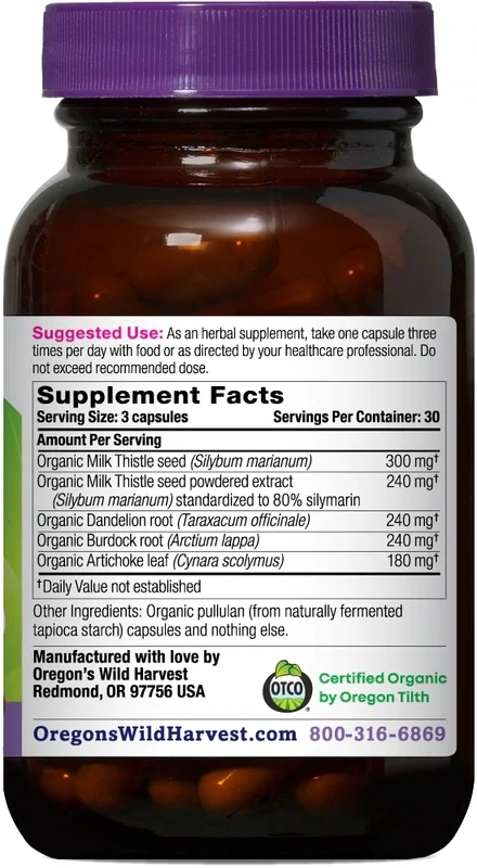 OREGON'S WILD HARVEST Milk Thistle Dandelion 90 Caps.
