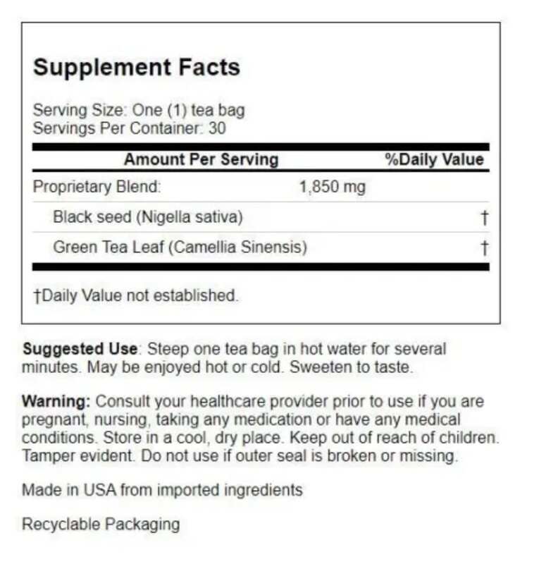 BioNutrition Black Seed Tea With Green Tea 30 Tea Bags