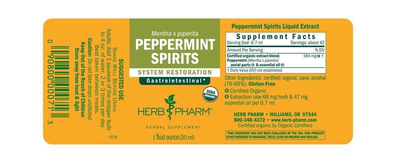HERB PHARM  Peppermint Spirits 1 Fl. Oz.