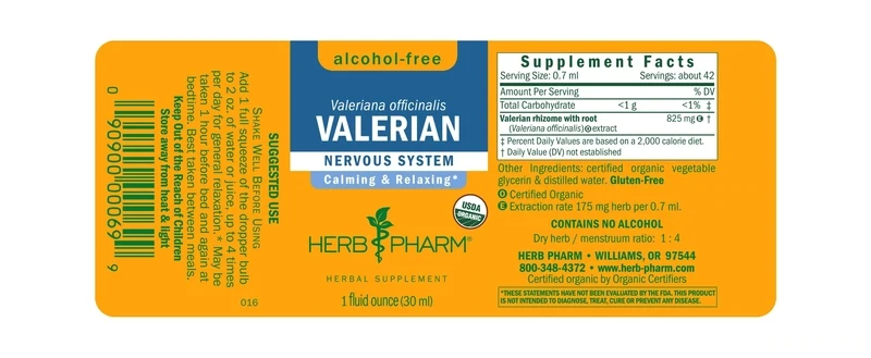 HERB PHARM Alcohol Free Valerian 1 Fl. Oz.