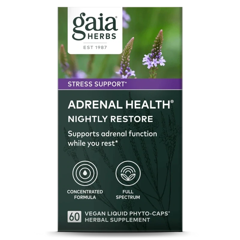 GAIA Adrenal Health Nightly Restore 60 Vegan Liquid Phyto Caps.
