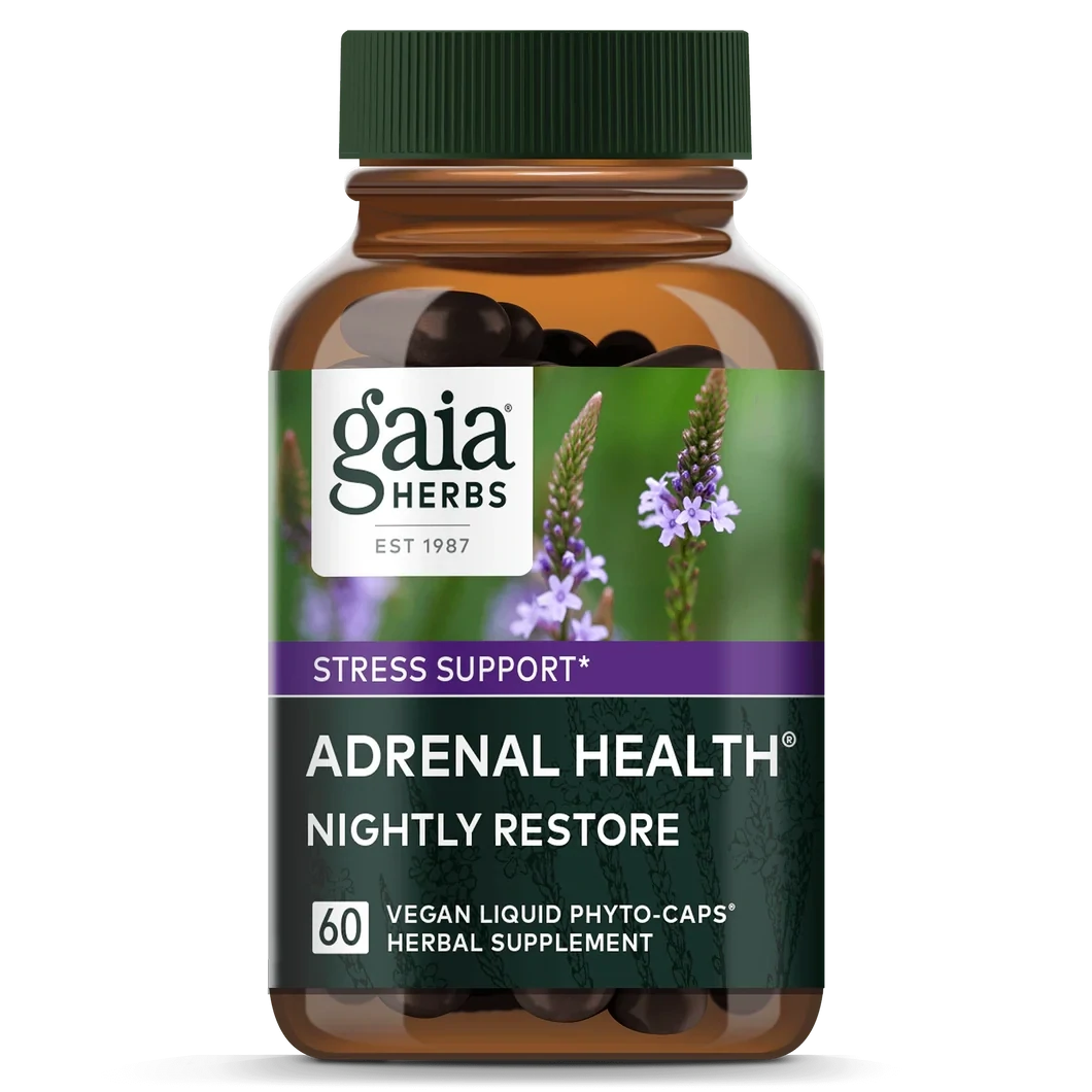 GAIA Adrenal Health Nightly Restore 60 Vegan Liquid Phyto Caps.