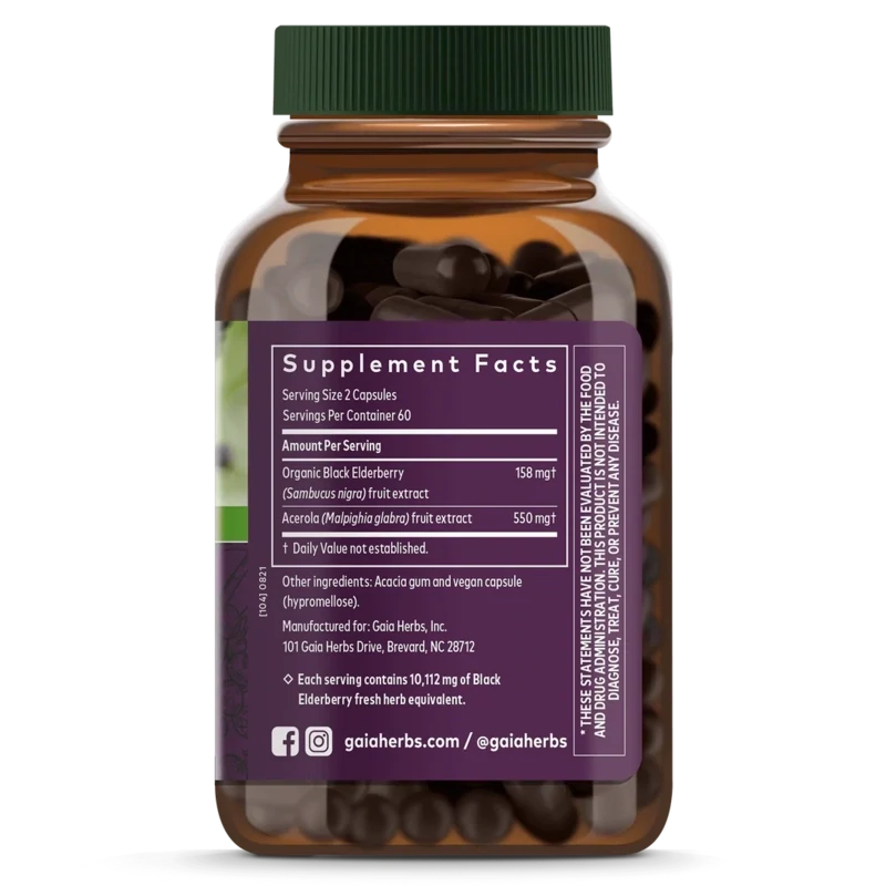 GAIA Black Elderberry 120 Vegan Caps.