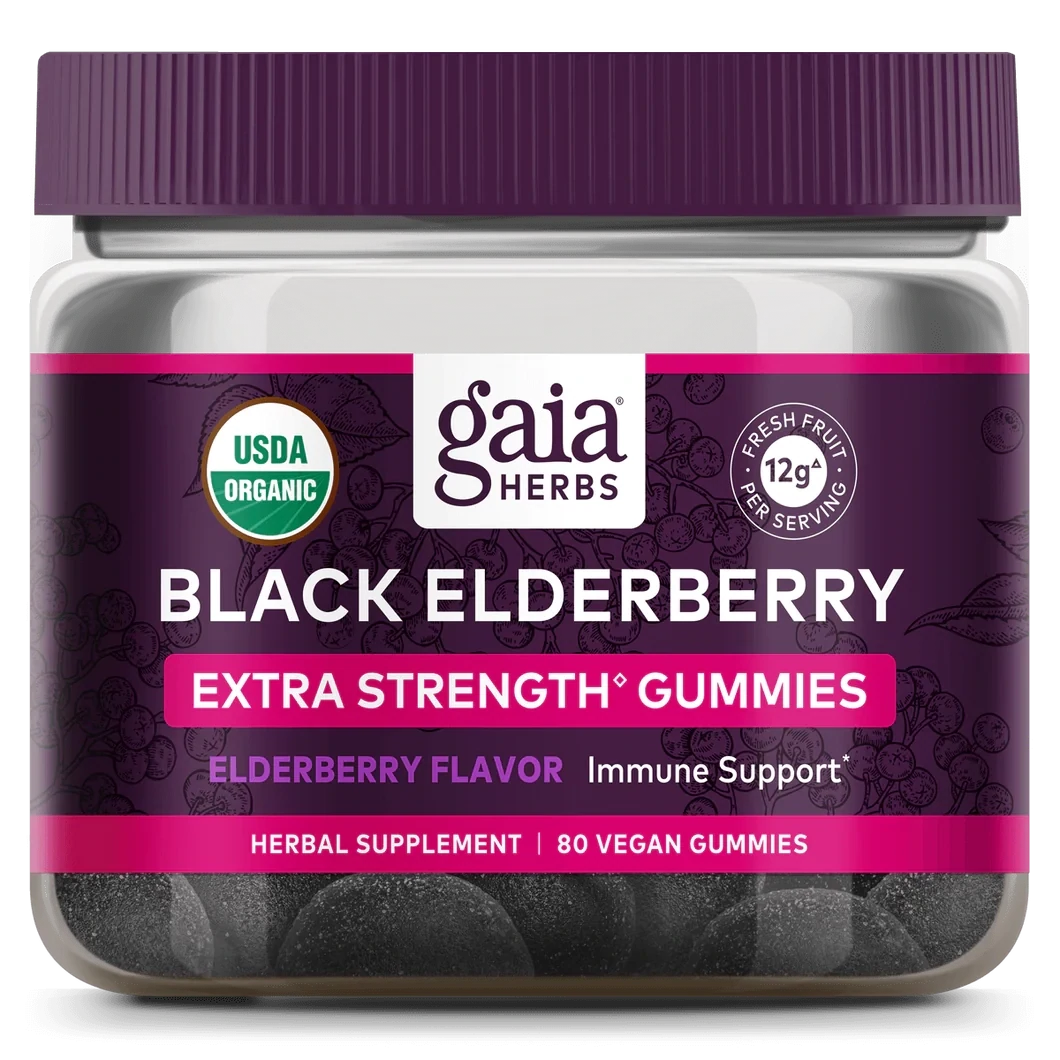 Gaia Extra Strength Black Elderberry Gummies  80 count
