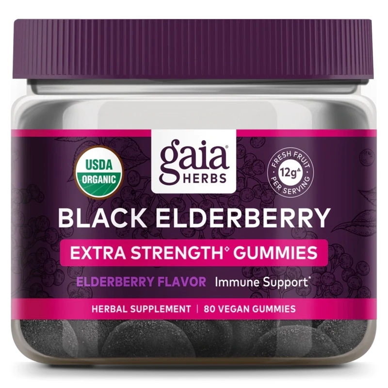 Gaia Extra Strength Black Elderberry Gummies  80 count