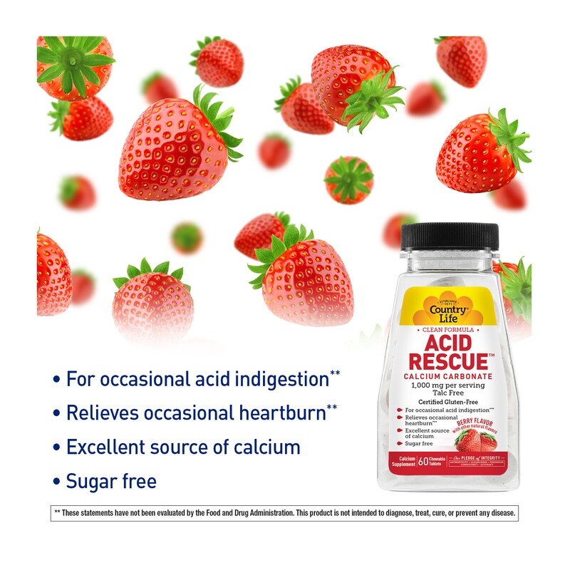 COUNTRY LIFE Acid Rescue (berry flavor) 60 Chew. Tabs.