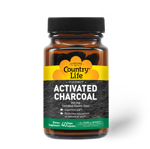 COUNTRY LIFE Activated Charcoal 260 mg. 40 Vegan Caps.