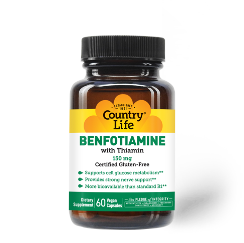 COUNTRY LIFE Benfotiamine w/Thiamine 150 mg. 60 Vegan Caps.