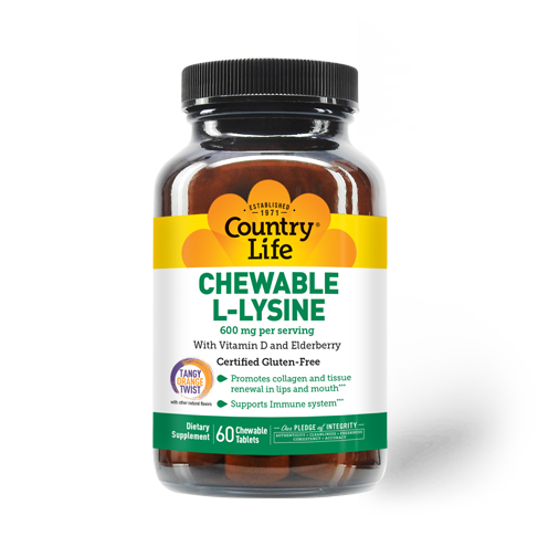 COUNTRY LIFE Chewable L-Lysine (600mg) 60 Tabs.
