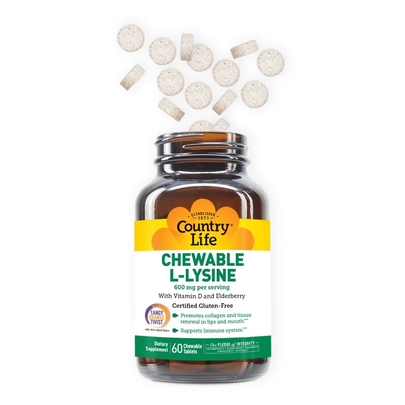 COUNTRY LIFE Chewable L-Lysine (600mg) 60 Tabs.