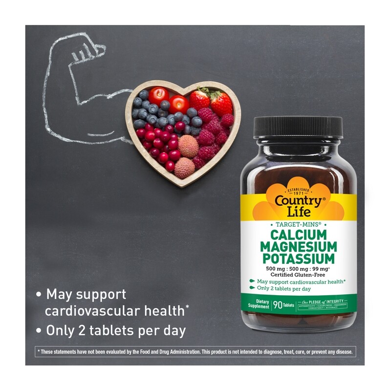 COUNTRY LIFE Calcium/Magnesium/Potassium (500/500/99mg) 180 Tabs.