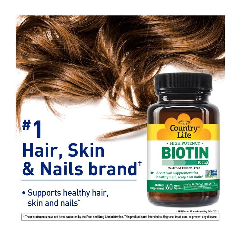 COUNTRY LIFE Biotin 10 mg. 60 Vegan Caps.