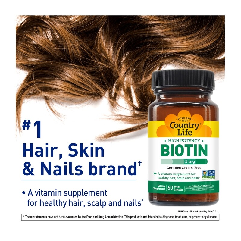 COUNTRY LIFE Biotin 5 mg. 120 Vegan Caps.