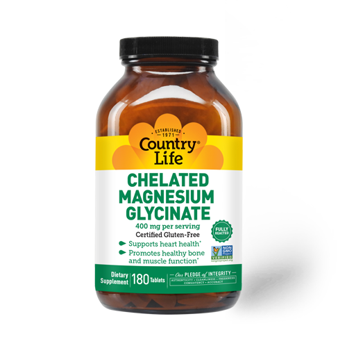 COUNTRY LIFE Chelated Magnesium Glycinate 400 mg.180 Tabs.