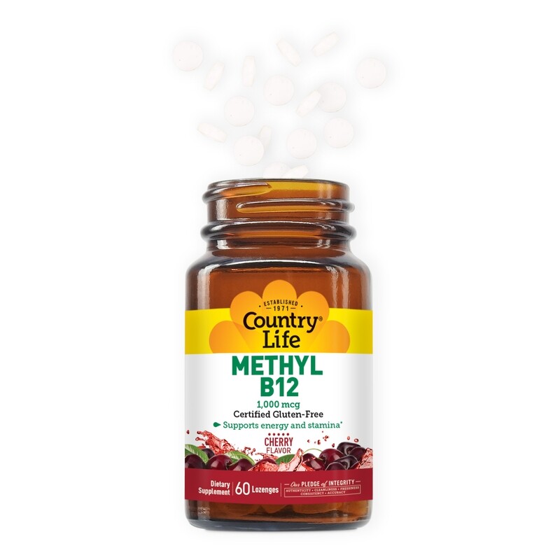 COUNTRY LIFE Methyl B12  1000 mcg. 60 Cherry Flavor Lozenges
