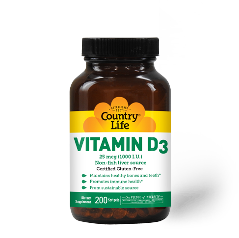 COUNTRY LIFE Vit. D3 25 mcg. (1000 I.U.) 200 S.G.