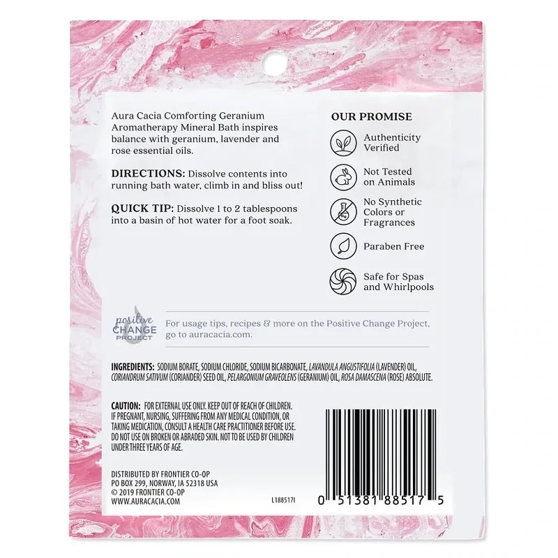 AURA CACIA Comfort. Geranium Mineral Bath 2.5 oz.