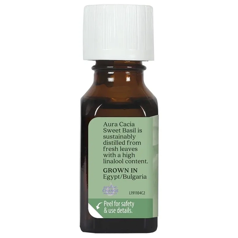 AURA CACIA Sweet Basil Essential Oil .5 Fl. Oz.