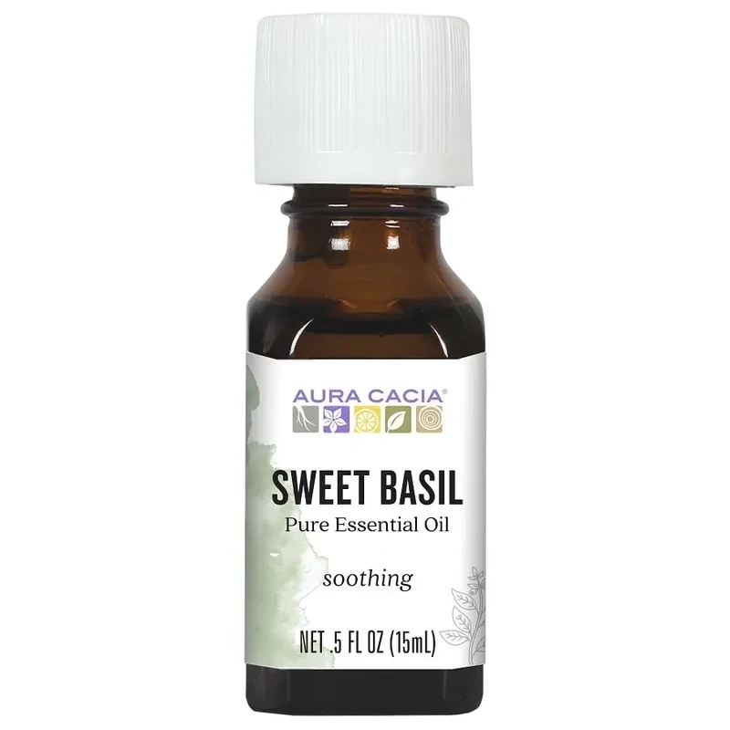 AURA CACIA Sweet Basil Essential Oil .5 Fl. Oz.