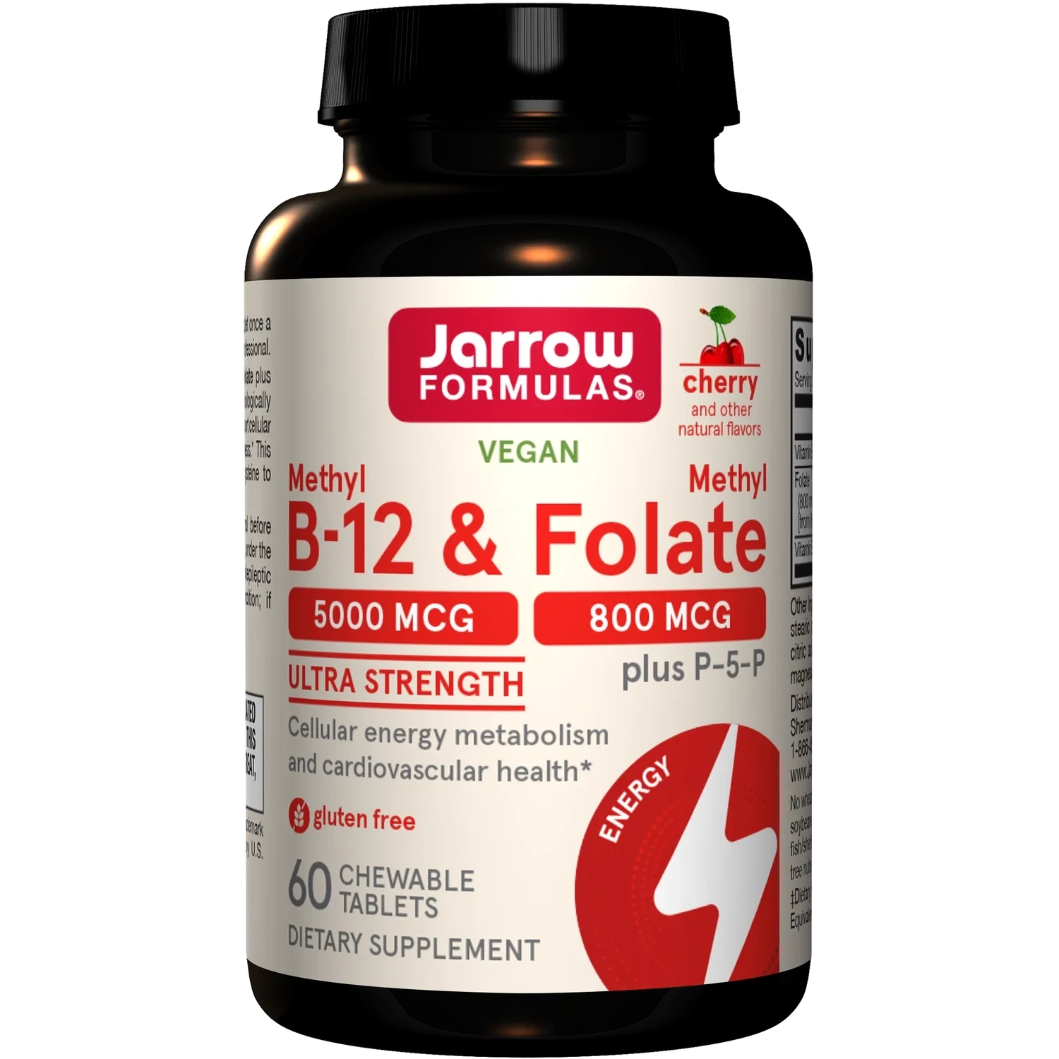 JARROW Methyl B12 5,000 mcg /Methyl Folate 800 mcg. Cherry 60 Chew. Tabs.
