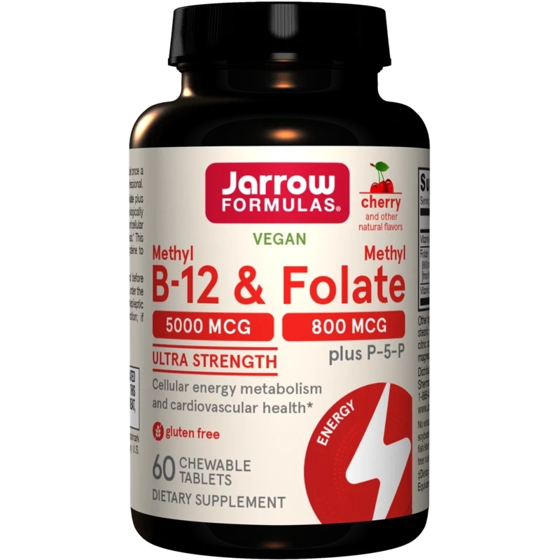 JARROW Methyl B12 5,000 mcg /Methyl Folate 800 mcg. Cherry 60 Chew. Tabs.