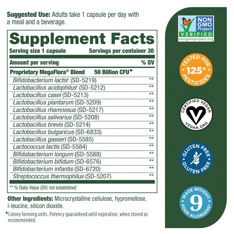MEGAFOOD Megaflora Plus Probiotic 60 Caps.