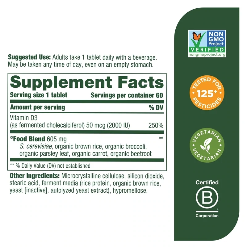 MegaFood Vitamin D3 2000 IU  60 Tabs