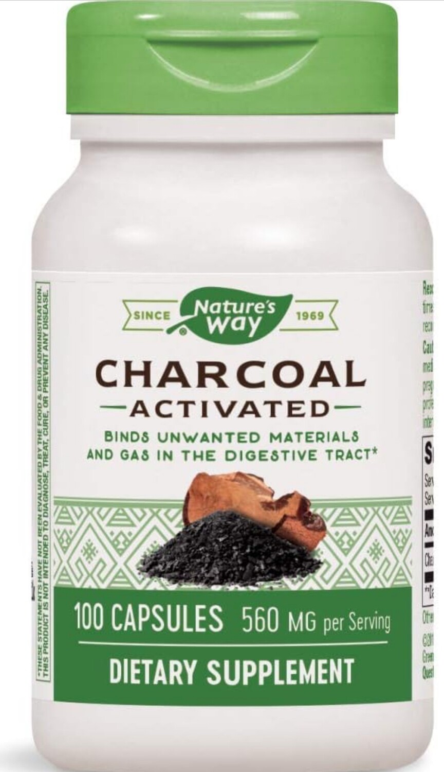 NATURE&#39;S WAY Activated Charcoal 280 mg. 100 Caps.