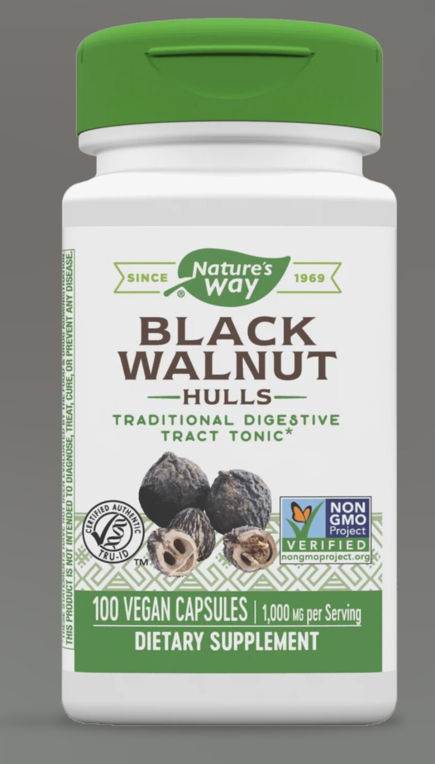 NATURE&#39;S WAY Black Walnut Hulls 500 mg. 100 Veg. Caps.