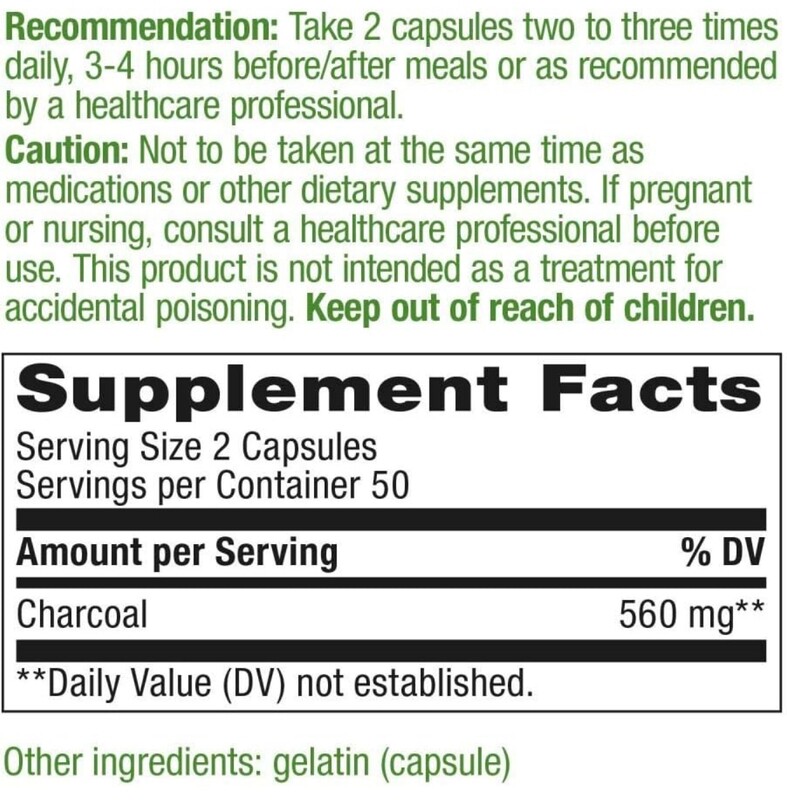 NATURE'S WAY Activated Charcoal 100 Caps.