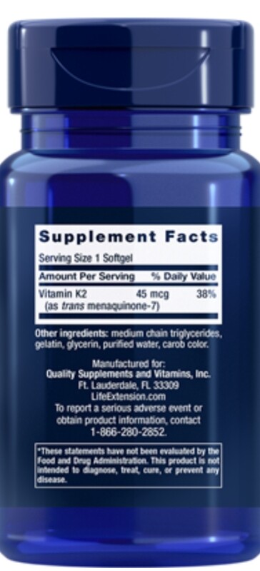 LIFE EXTENSION Low Dose Vit. K2 (MK-7) 45 mcg. 90 Softgels
