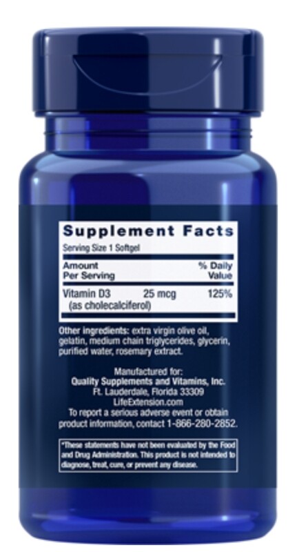 LIFE EXTENSION Vit. D3 1000 I.U. (25 mcg.) 90 Softgels
