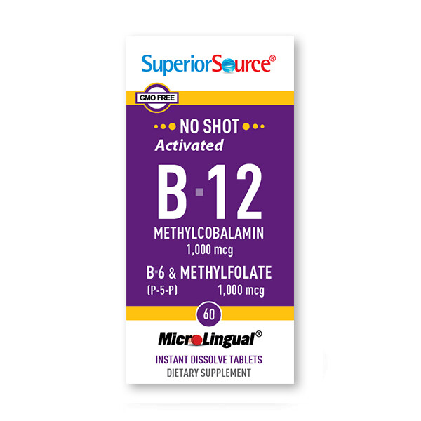 SUPERIOR SOURCE Activated  B-12 1000 mcg, B6, &amp; Methylfolate  60 Subling. Tabs.