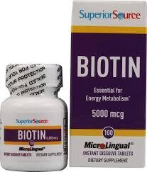 SUPERIOR SOURCE Biotin 5000 mcg. 100 MicroLingual Tabs.