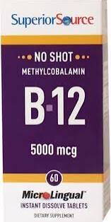 SUPERIOR SOURCE Methylcobalamin B12 5000 Mcg. 60 Micro Lingual Tabs.