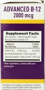 SUPERIOR SOURCE Adv. B-12. 2000 mcg. 60 MicroLingual Tabs.