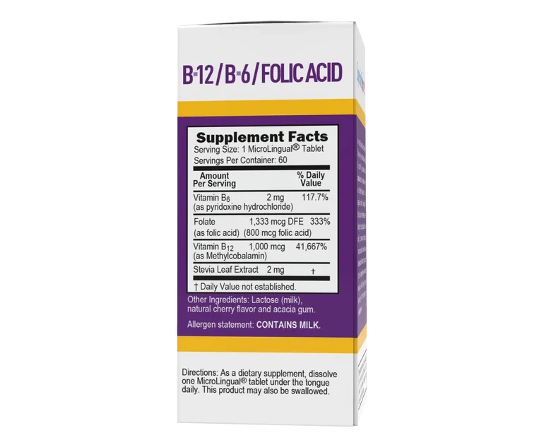 SUPERIOR SOURCE Activated B-12 2000 mcg, B6, &amp; Methylfolate 60 MicroLingual Tabs.