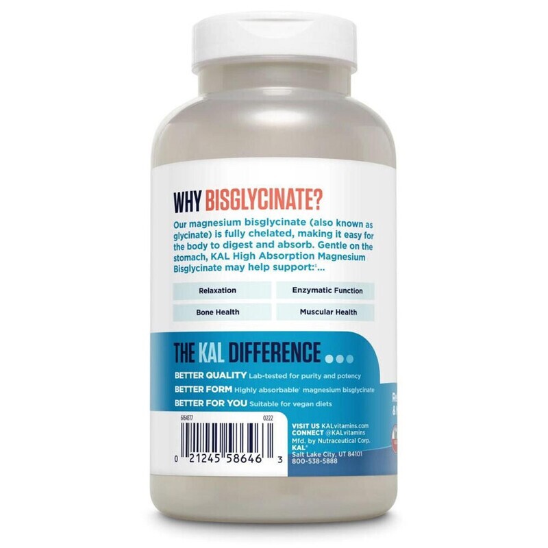 KAL  Chelated Magnesium Bisglycinate 180 Tablets