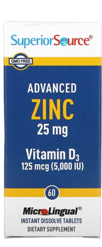 SUPERIOR SOURCE Zinc 25 mg. w/Vit. D 5000 I.U. 60 MicroLingual Tabs.